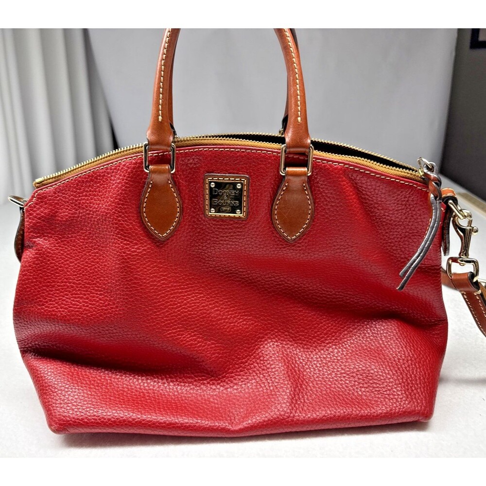 Dooney Bourke Red Pebble Leather Tote Bag Shoulder Strap Satchel